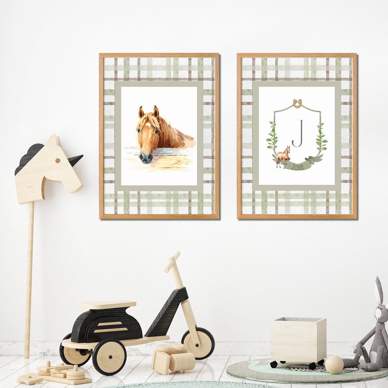 Quadros Decorativos Xadrez Verde Coleção Cavalos